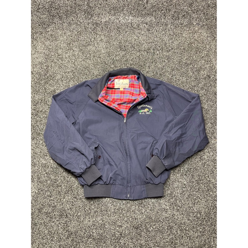 VTG Eric Allen Navy Blue Plaid Lined Bomber Jacket Mens Large Sportsman's K-Z